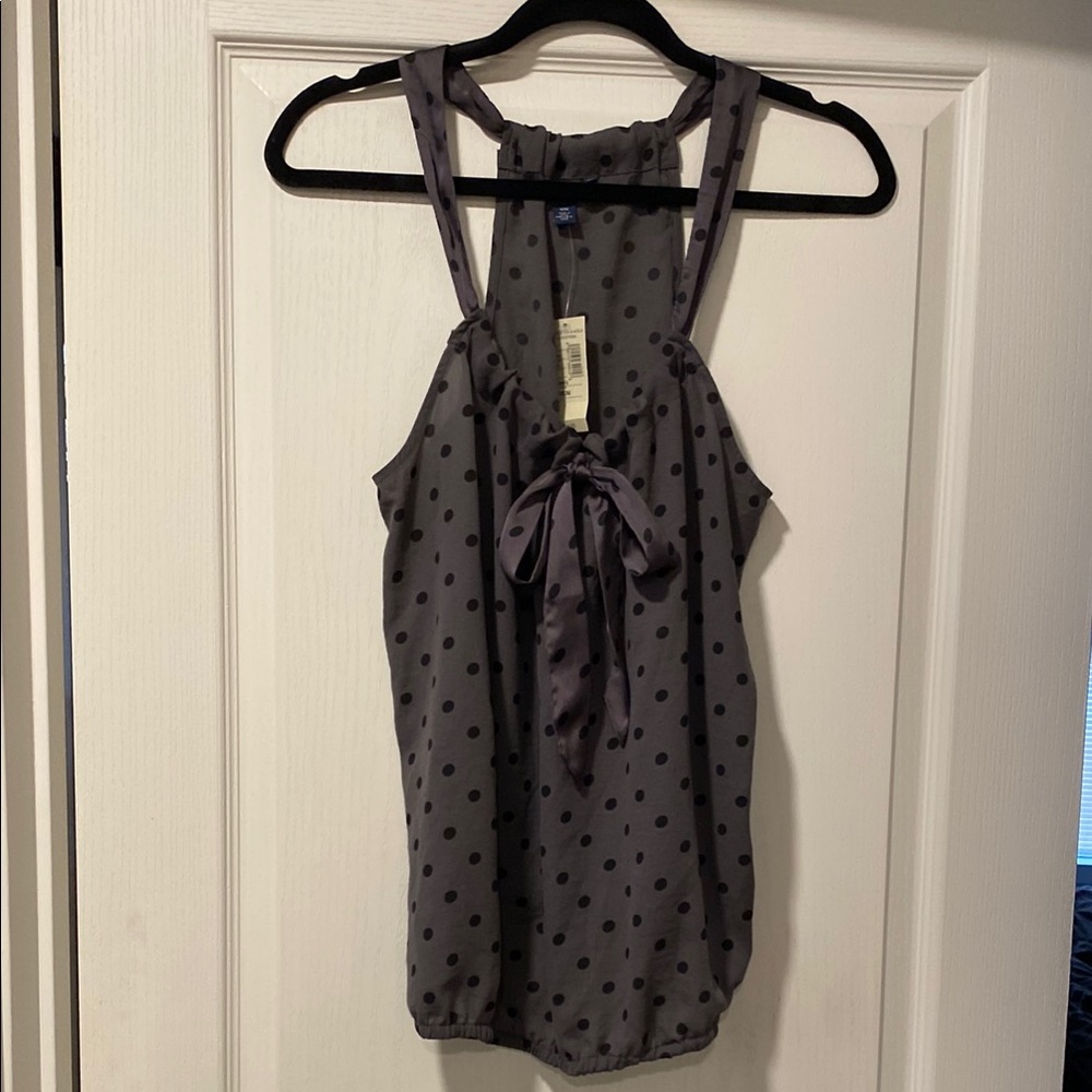 NWT American Eagle M Gray/Black Polka Dot Tie Front Tank Top